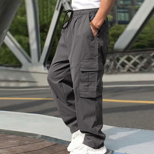 Summer green casual pants, European and American large size, men's loose straight casual charging pants, men