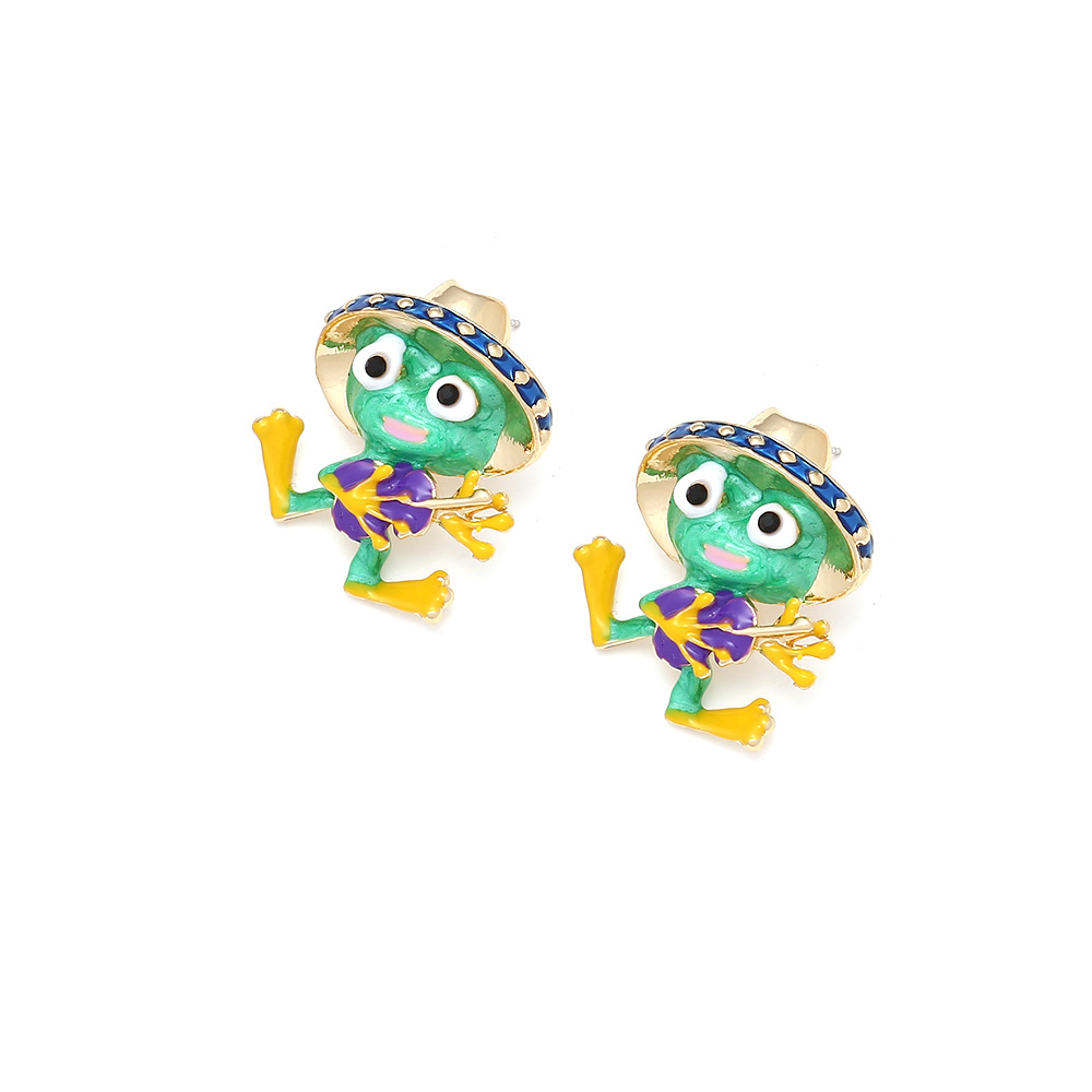 1 Pair Cartoon Style Frog Enamel Zinc Alloy Ear Studs display picture 3