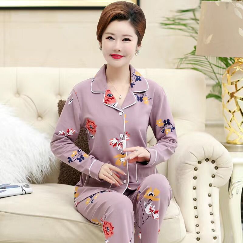 100% pijamas de algodón para mujer primavera y otoño se puede usar fuera Más tamaño manga larga Otoño e Invierno homewear traje
