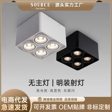 led明装射灯家用客厅吸顶式斗胆灯四头方形无主灯可调角天花筒灯