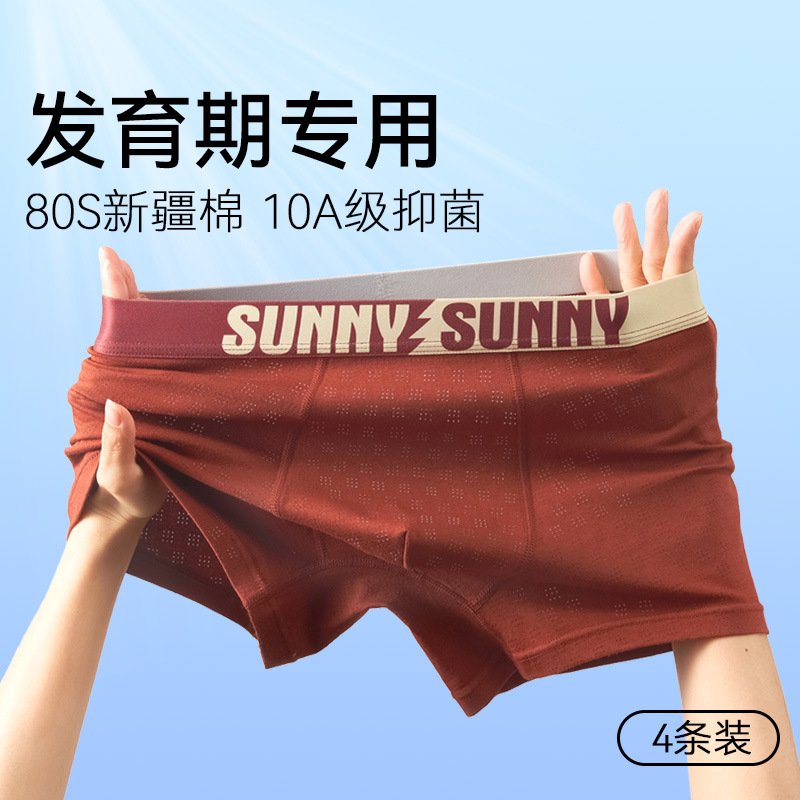 Teen Underwear 10A Antibacterial Pure Cotton Type a Cotton Boys Development Period Medium and Large Children's Boxer Shorts Boys' Boxer Briefs