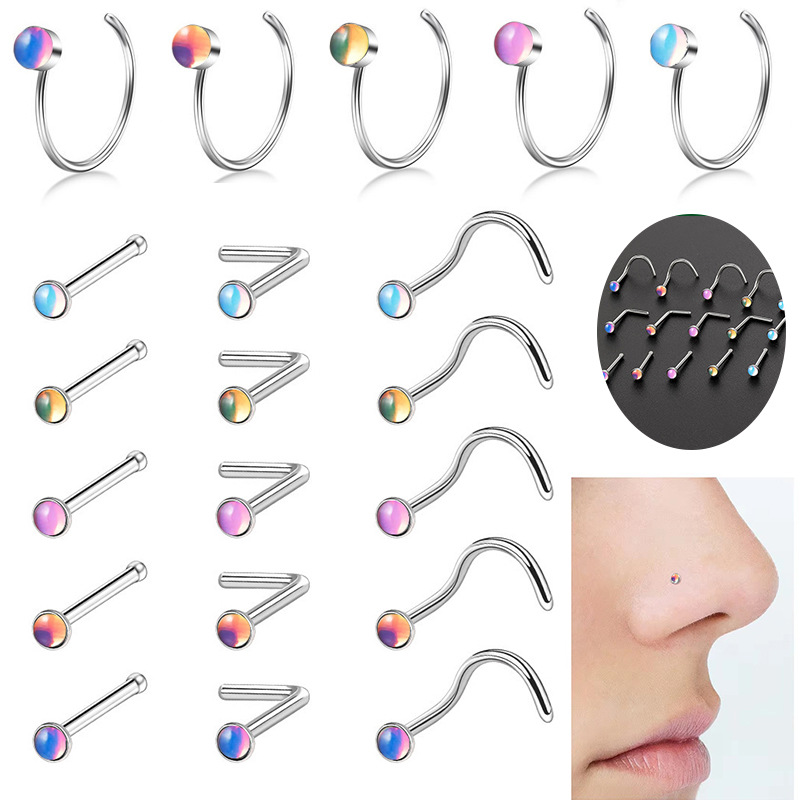 Oil Drip Gradient Color Stainless Steel 20G Fashion C Lip Ring S Stud L Rod Nose Jewelry Piercing Accessories_voghion.com