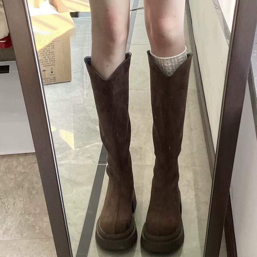 Британские сапоги с толстой подошной тощие сапоги 2024 Новые сапоги осень-зима