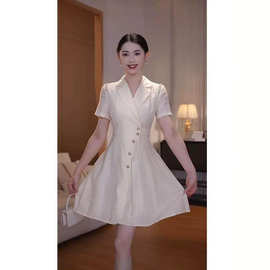 6704通勤风白色西装连衣裙女短袖收腰显瘦高级感气质裙女士修身型