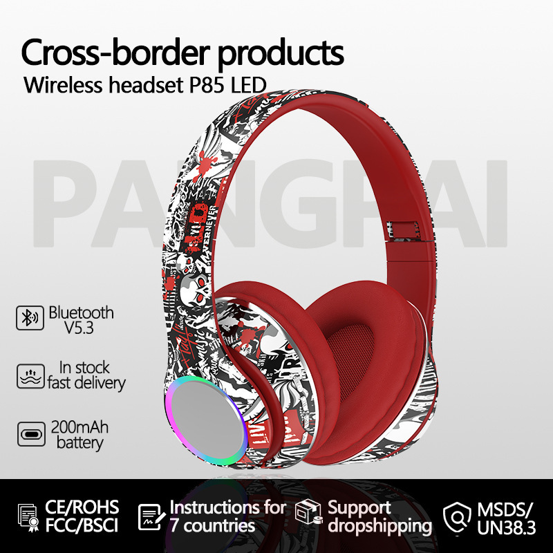 P85 Painted Wireless Head-Mounted Bluetooth Headset Supports Foldableing Subwoofer Cross-Border Foreign Trade Manufacturer Spot Wholesale
