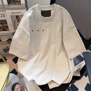 跨境外贸重磅港风简约短袖T恤男女宽松潮夏季百搭慵懒风半袖上衣