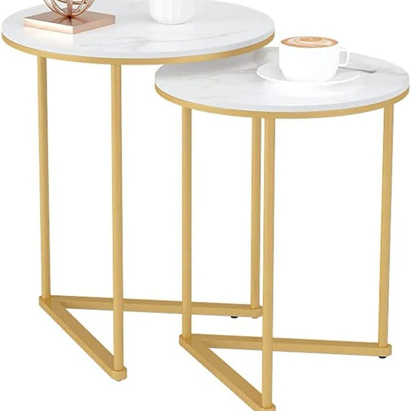 Marble Round Nesting Table White Set of 2 Round Nesting Accent Sofa End Table