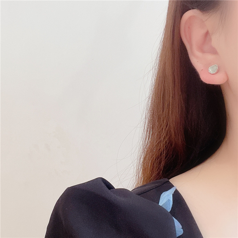 Cat's Eye Stone Inlay Material Ear Studs Classification 1 Pair Cute Sweet Heart Shape Stoving Varnish Plating Inlay 925 Sterling Silver Cat's Eye Stone Ear Studs