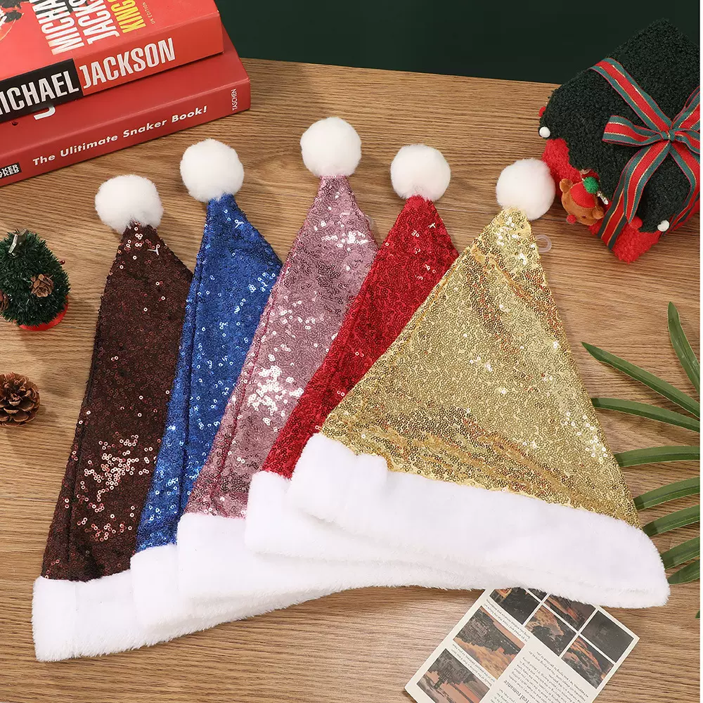 跨境圣诞节亮片帽成人儿童派对装扮头饰圣诞节情景布置饰品批发