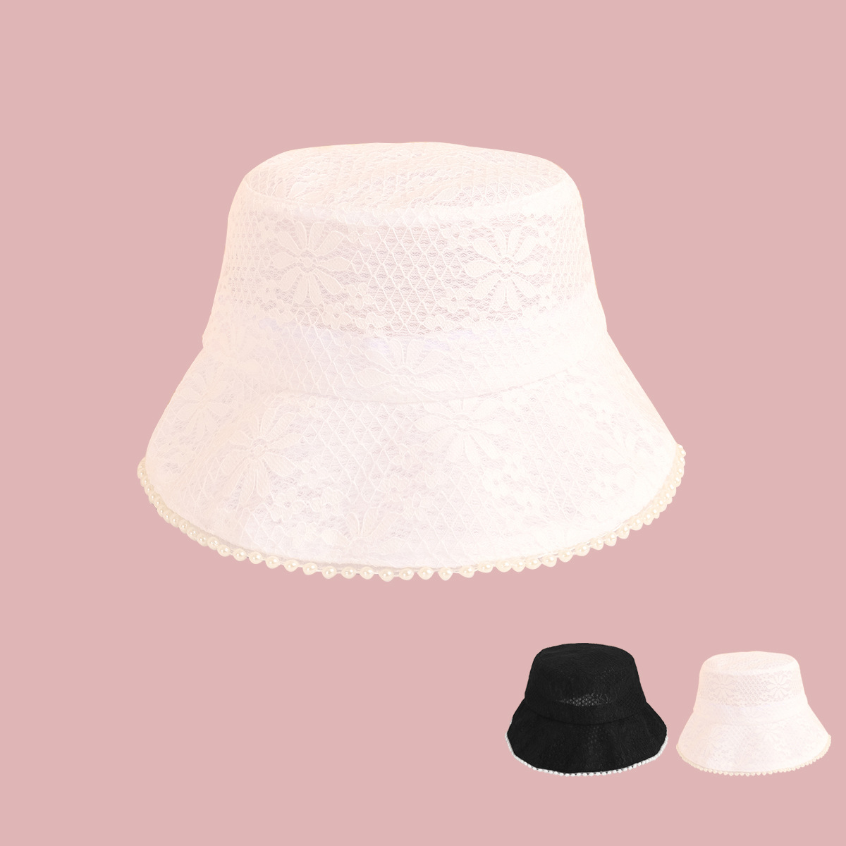 Korean Fashion Pearl Lace Fisherman Hat display picture 1