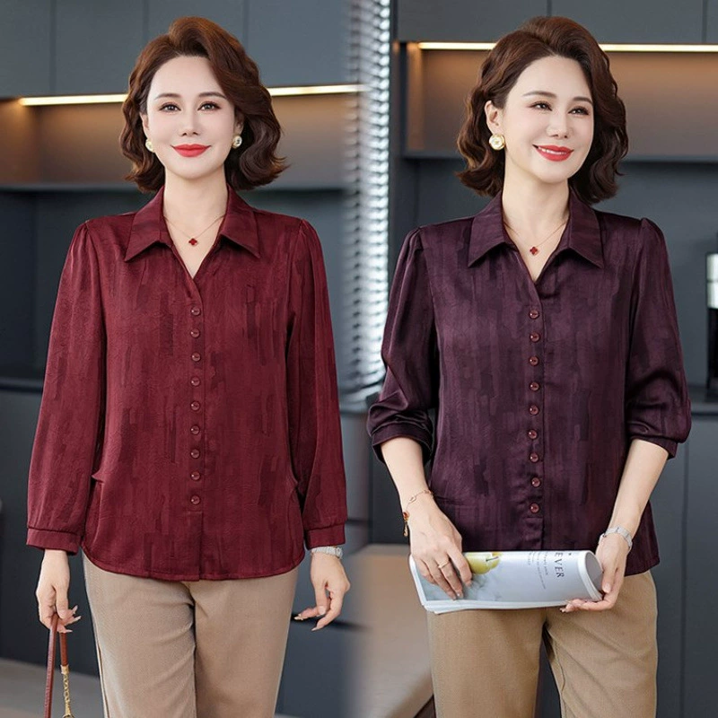 Autumn fashionable long-sleeve for mother, shirt, for middle age