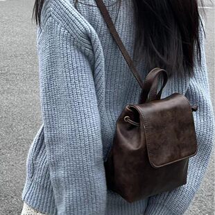 Brown small retro brand backpack, one-shoulder bag, American style