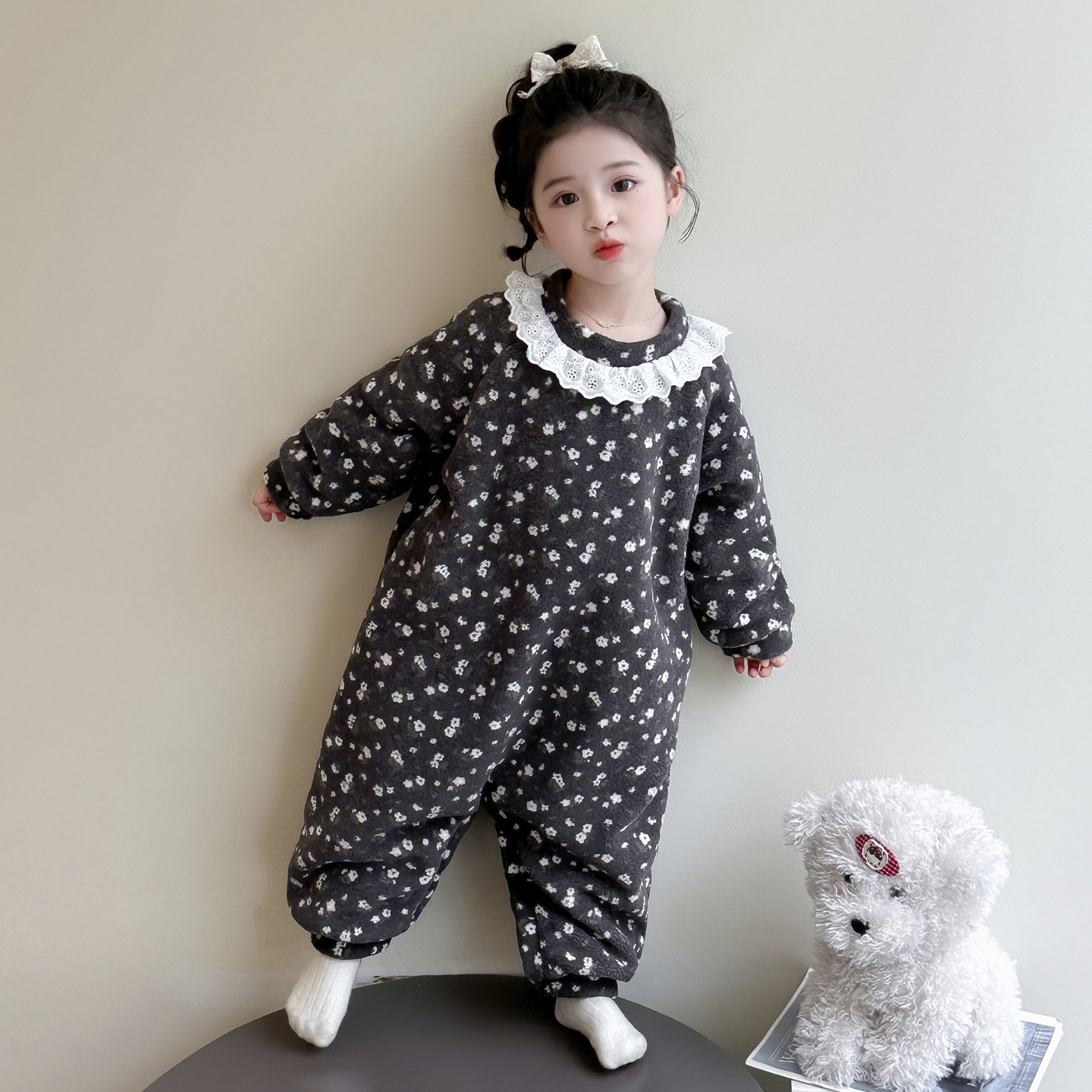 女童连体睡衣冬季女宝宝法兰绒双层加厚防着凉睡袋儿童冬款家居服