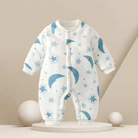 薄婴儿秋冬装夹棉冬款宝宝加厚连体连体爬服棉服衣服保暖棉衣哈衣