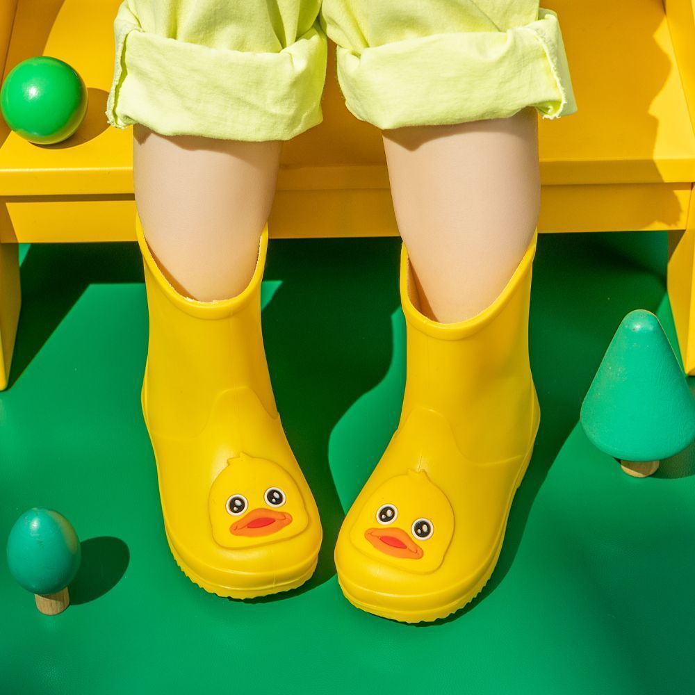 Children's Rain Boots Cute Student Kidsren's Rain Boots Toddler Cartoon Water Shoes Duck 1-7 Years Old Baby Waterproof and Non-Slip