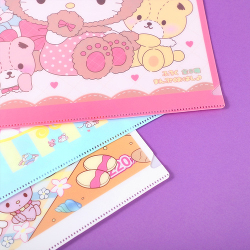 Cartoon L-shaped folder A4 single-piece open side entry pocket office materials student test paper storage book file bag