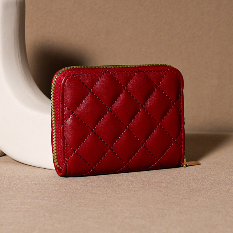 Venta directa de fábrica personalizada, estilo explosivo, moda europea y americana, bolso de tarjeta de rombo corto, monedero con cremallera para mujer, tarjetero de gran capacidad