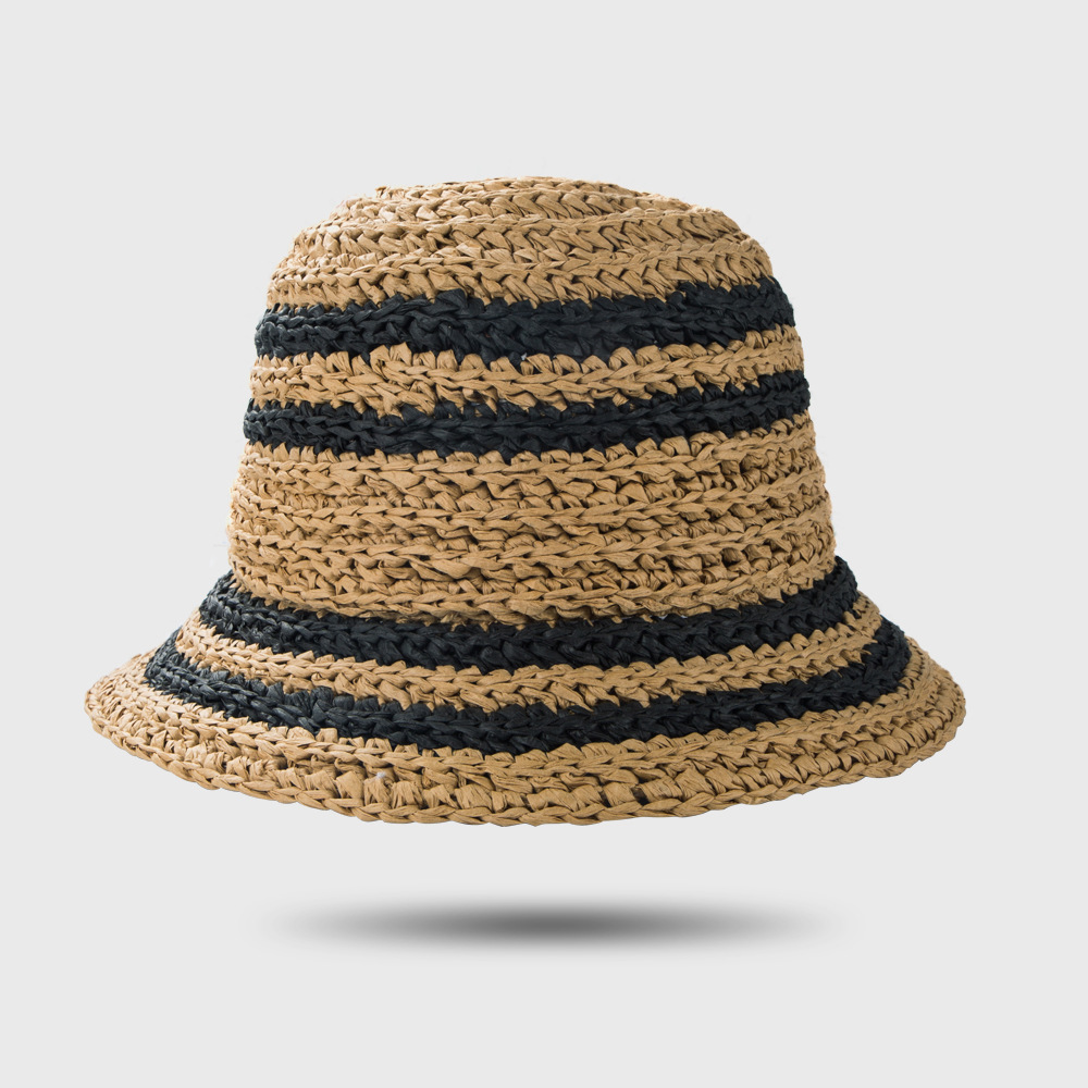 Striped Straw Hat Summer Straw Woven Handmade Wild Leisure Fisherman Hat Foldable Bucket Hat display picture 6