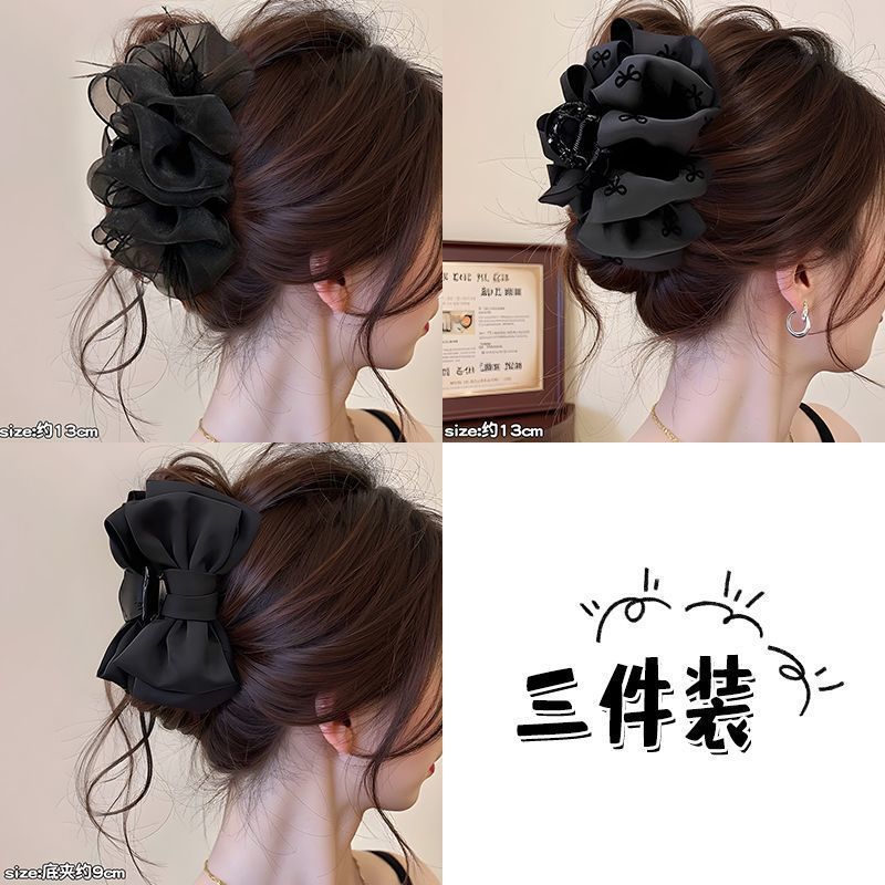 Clip de abrazadera de arco de satén negro detrás de la cabeza grande tiburón clips princesa clip de cabello red tarjeta de cabello rojo adornamiento para el cabello explosivo