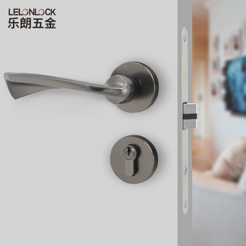 Gray modern indoor split minimalist magnetic silent door lock, creative zinc alloy handle lock