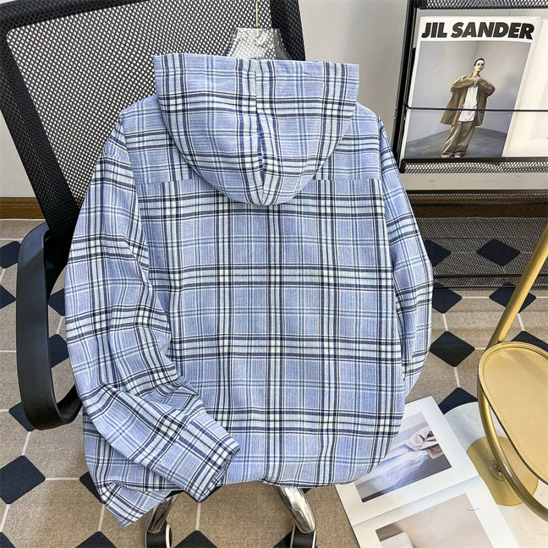 Весенне-осенняя свободная повседневная клетчатая рубашка с капюшоном, мужская дизайнерская модная рабочая одежда в ленивом стиле, тонкая куртка, топ для мужчин