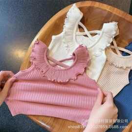 2026新款儿童小女孩背心木耳边时尚洋气百搭中小童上衣潮流T恤夏
