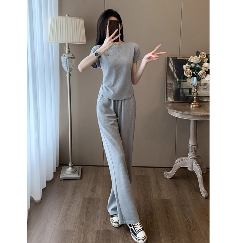休闲运动服套装女夏季2025新款洋气显瘦宽松短袖时尚阔腿裤两件套|undefined