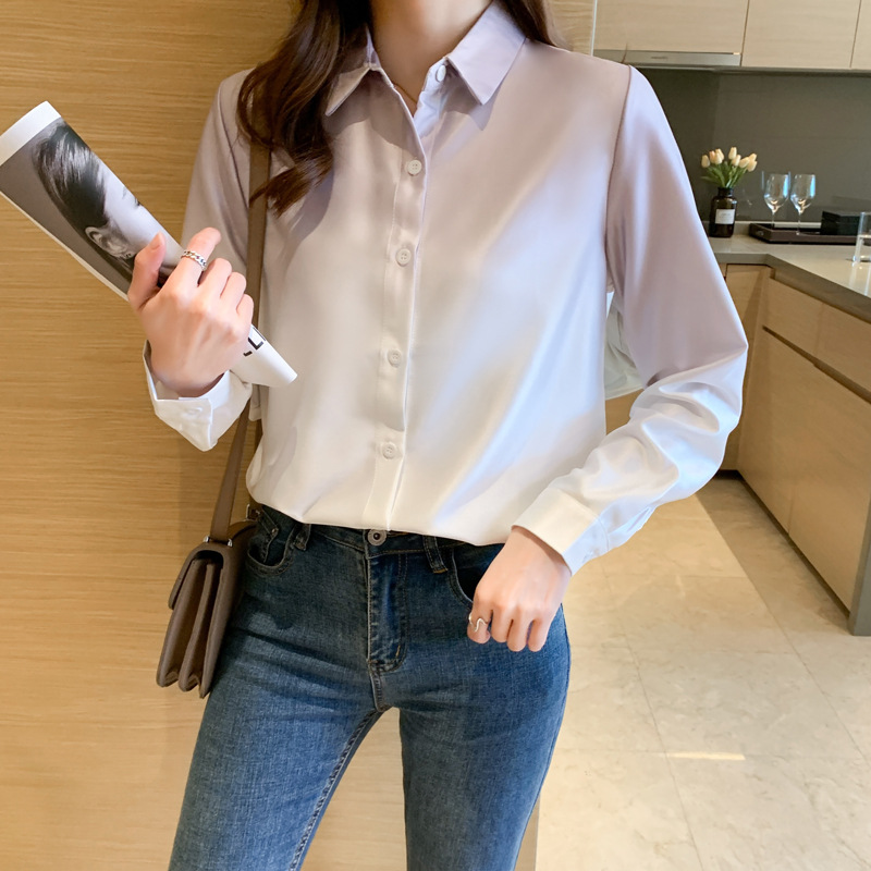 2024 otoño nueva camisa de gradiente de diseño personalizado de manga larga elegante todo-fósforo flojo adelgazar la camisa de las mujeres de moda image 4