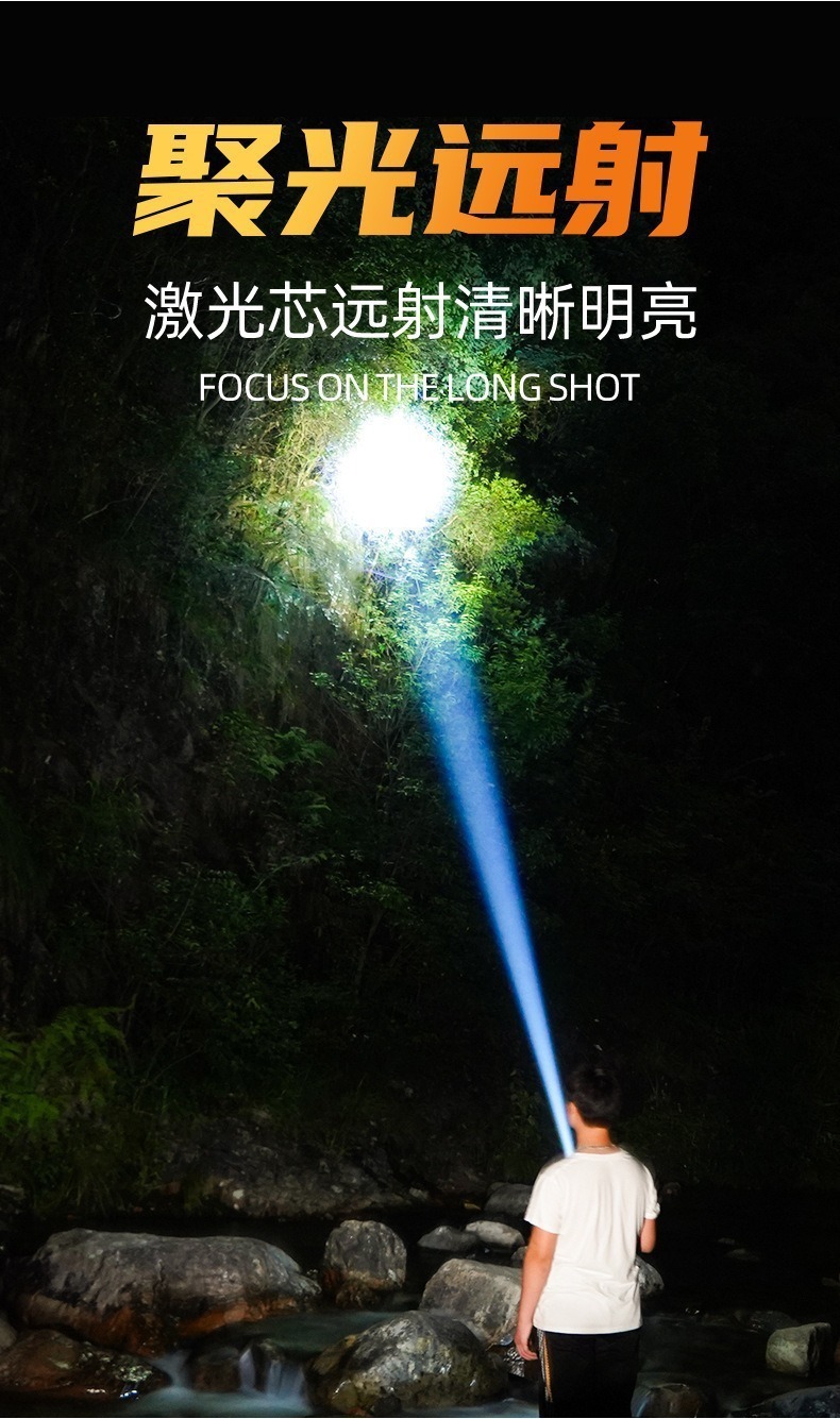 Cross-border high-brightness flashlight for outdoor mountain climbing and exploration, long-lasting lighting, waterproof, rechargeable, digital display flashlight