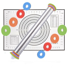 家用17寸不鏽鋼帶刻度擀麵杖可調節滾輪麵粉棍擀麵棍揉面墊麵粉墊
