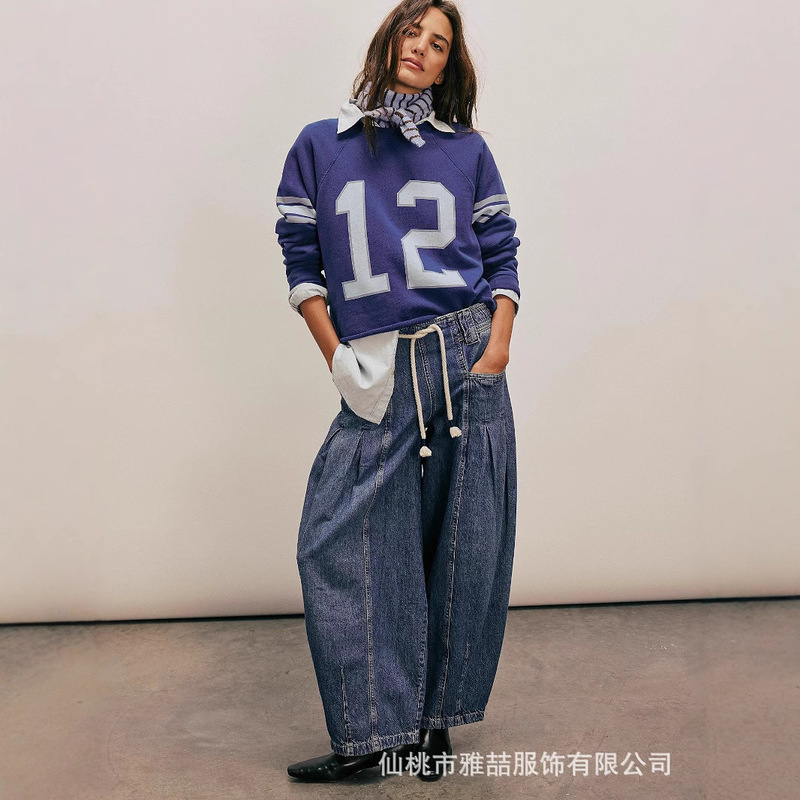 2026 Cross-Border Independent Brand New Drawstring Low-Waist Loose Straight-Leg Women's Jeans 2026 Cross-Border Independent Brand New Drawstring Low-Waist Loose Straight-Leg Women's Jeans