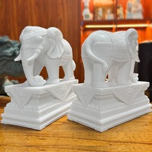 汉白玉石雕大象摆件一对客厅招财办公桌摆放玄关酒柜吸水吸财石象