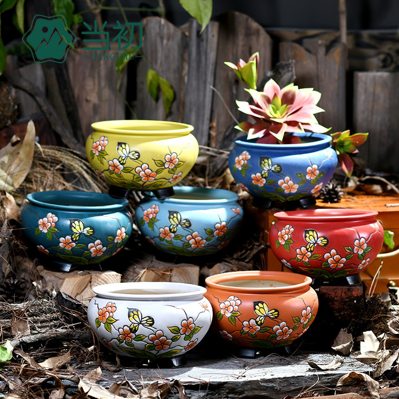 Hand-painted Group pot ceramic succulent plant large pot plant meat meat large caliber stoneware breathable platter hand color Hand-painted Group pot ceramic succulent plant large pot plant meat meat large caliber stoneware breathable platter hand color