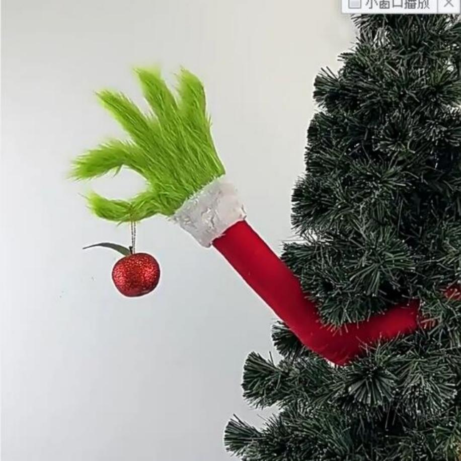 Grinch Handschuesch gréng Grinch Stola Chrëschtdag Halloween Party Elf gréng Hoereg Monster Kappbedeckung Mask_voghion.com