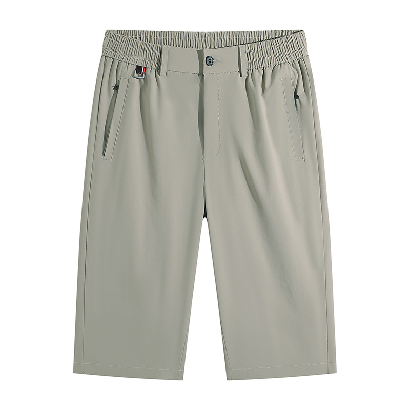 High-end Ice Silk Capri Pants Men's Loose 2024 Summer Thin Elasto Waist Business Cool Non-ironing Medium Pants Shorts 32