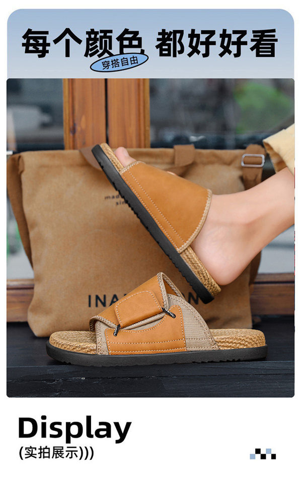 Dép sandal nam quai ngang bít mũi chống trượt đi biển cỡ lớn — kaki, màu be, đen chi tiết 6