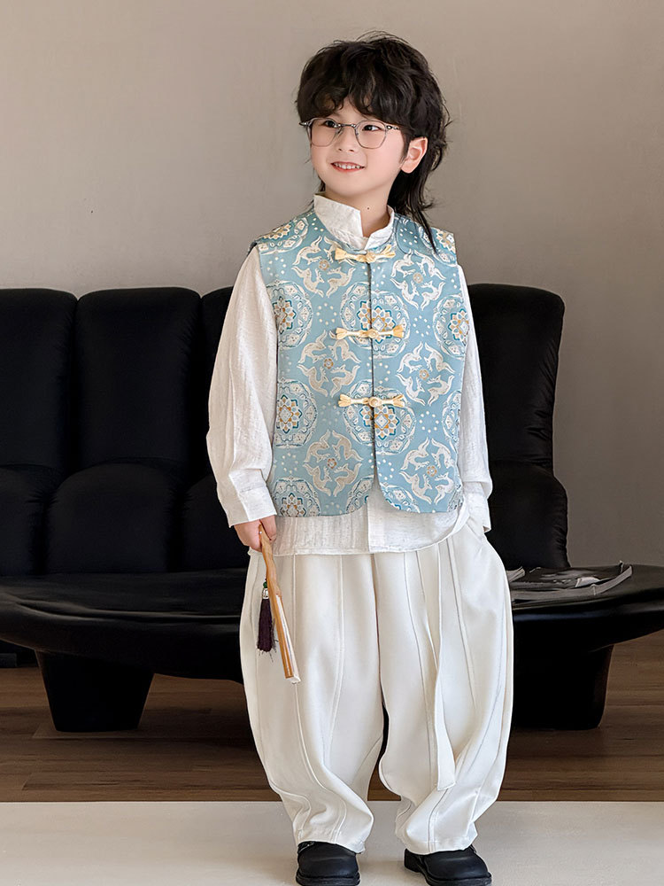 Детский жилет, осенний комплект, ханьфу для мальчиков, китайский стиль