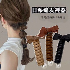 气质泡泡辫编发头绳女时尚蝴蝶结直条电话线发圈扎高马尾发绳皮筋