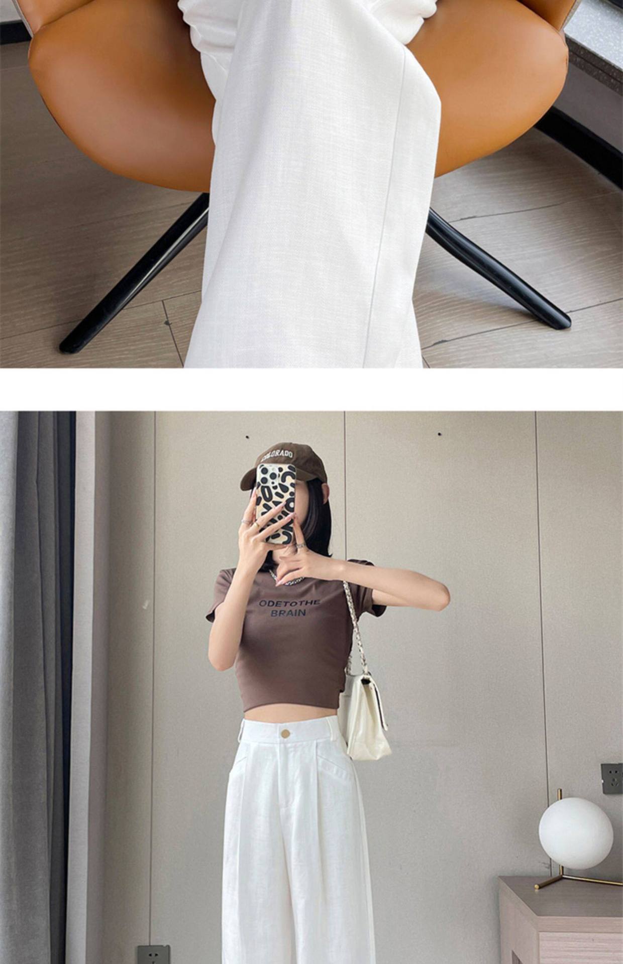 Quần culottes nữ ống rộng cạp cao vải linen cotton mỏng mùa hè — Màu đen thông thường chi tiết 29