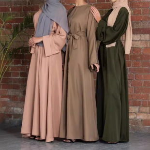Dress Muslim women's straight -sleeved pure color Islamic clothing Die Daisa Saudi Turkey robe casual robe
