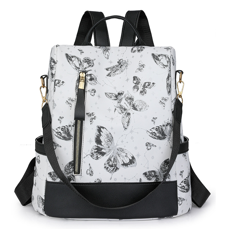 Bolso femenino con estampado de mariposa casual de moda, mochila antirrobo de viaje al aire libre de gran capacidad, mochila ligera simple
