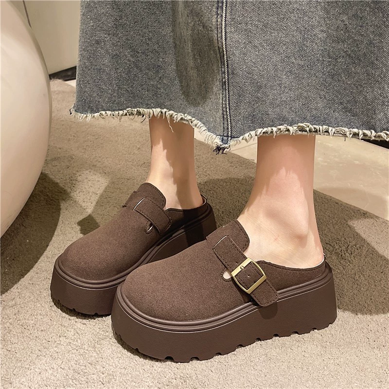 Туфли Birkenstock на толстой подошве для женщин, весна 2025, новый стиль, импортные полутапочки цвета бисквита, женские плоские тапочки оптом