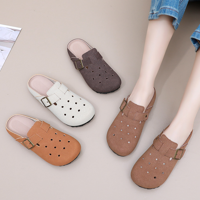 Zapatos de mujer de un pie, pantuflas de estilo nuevo de verano, zapatos Birkenstock transfronterizos de uso exterior de mujer, transpirables y cómodos, zapatos individuales de medio remolque para mujer