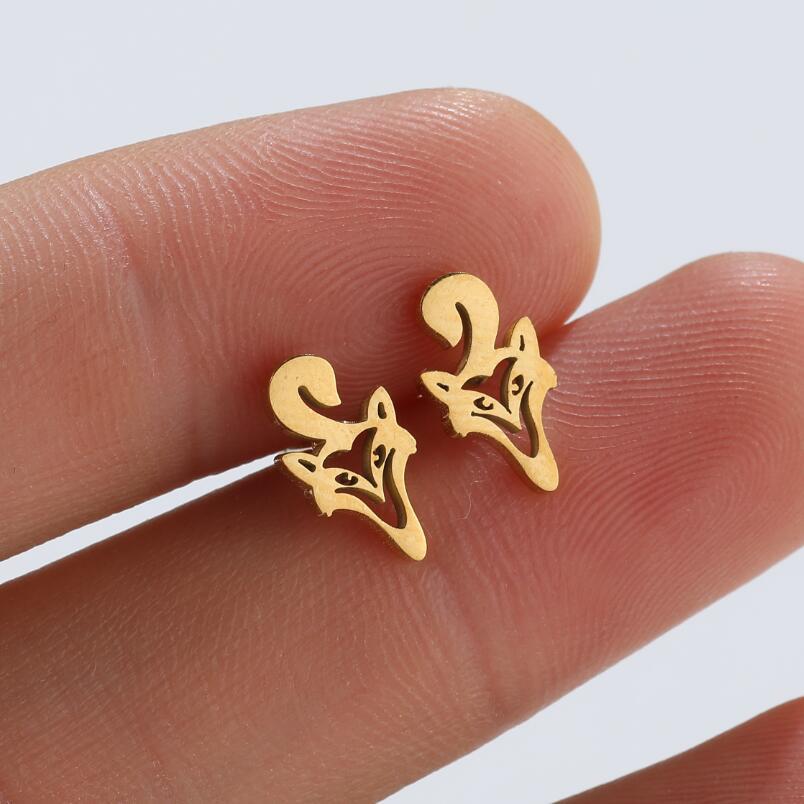 1 Pair Fashion Fox Lion Titanium Steel Plating Hollow Out Ear Studs display picture 2