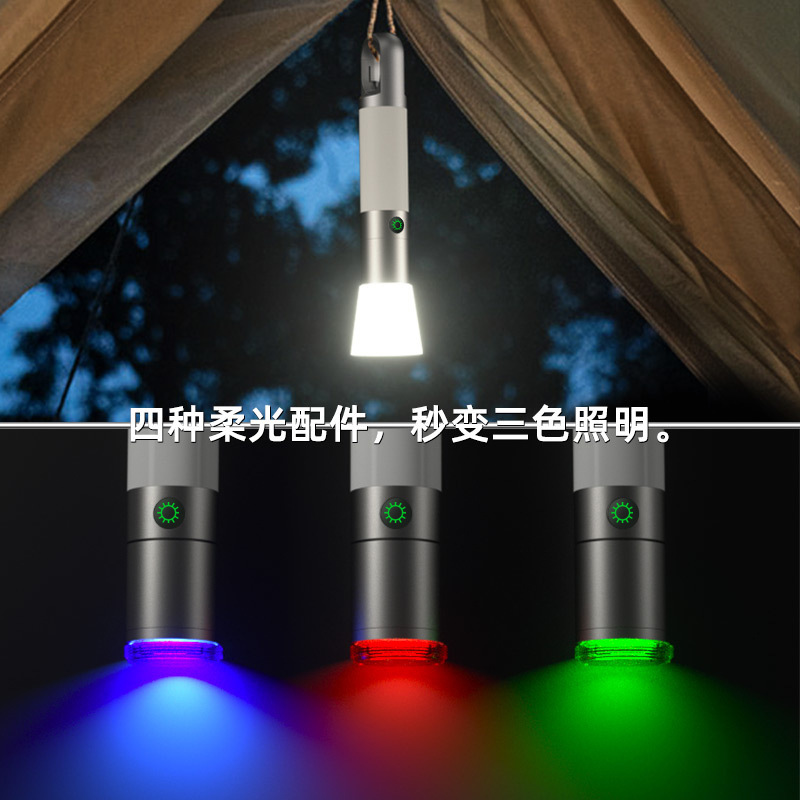 Transfronteriza nueva linterna LED de larga resistencia Tipo-C aleación de aluminio recargable zoom telescópico mini linterna popular