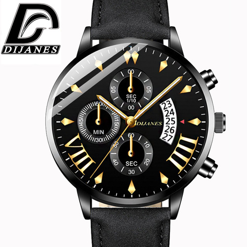 Wholesale DIJANES New Leather Men's Fashion Quartz Watch Casual Business Men's Calendar Watch