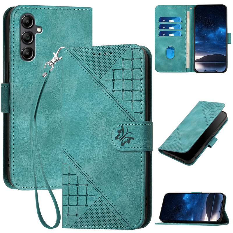 Suitable for Samsung S25Fe Mobile Phone Leather Case S26Plus Frosted Hand Strap Butterfly Card Slot Wallet Protective Case