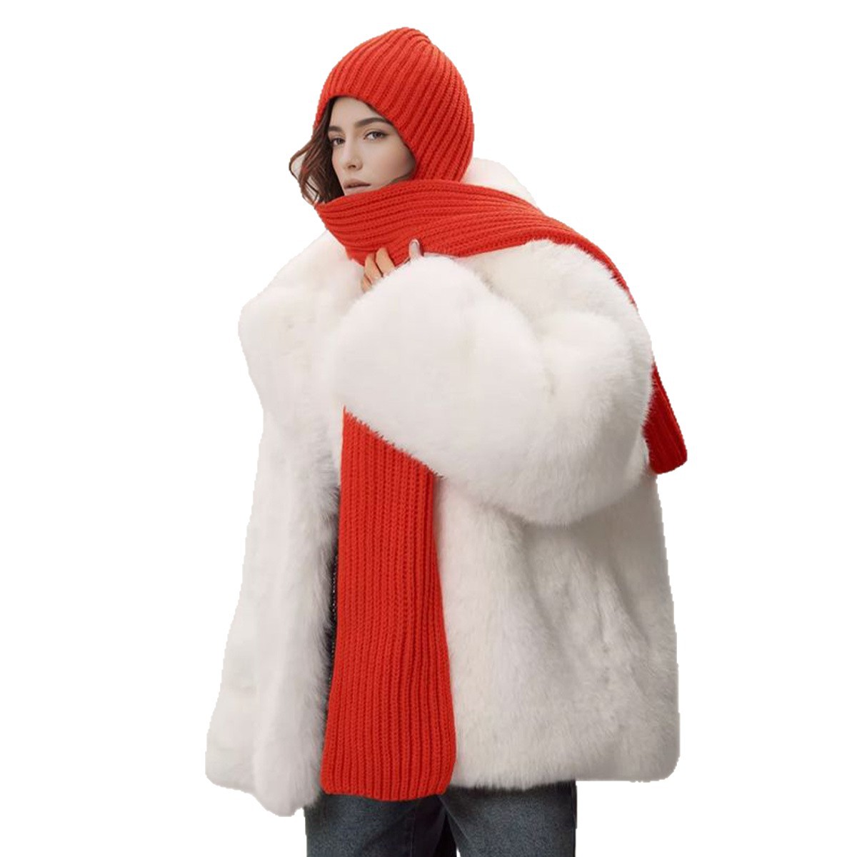 El comercio exterior transfronterizo sensación de atmósfera cálida color sólido de punto bufandas con sombrero bufandas de cuello de una mujer bufandas de lana de otoño y invierno image 6