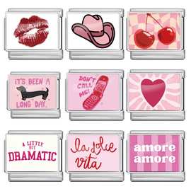 金银色图片同款意大利模块手链 钛钢DIY弹力个性手环节日礼物