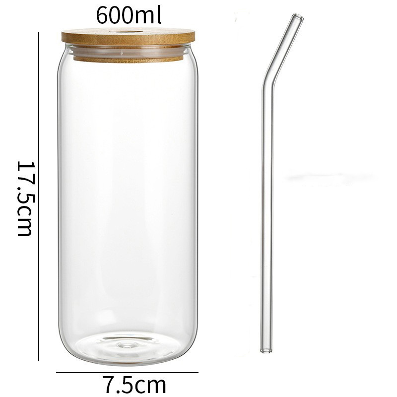 Amazon Cross-border 16oz taza de coco cubierta de bambú taza de pajita de vidrio de borosilicato de alto valor logotipo de impresión de taza de agua transparente de alto valor